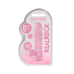 DILDO REALISTA COM TESTÍCULOS CRYSTAL CLEAR 6 /15 CM ROSA REALROCK