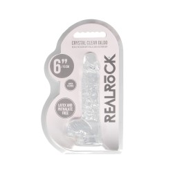 DILDO REALISTA COM TESTÍCULOS CRYSTAL CLEAR 6 /15 CM TRANSPARENTE REALROCK