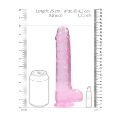 DILDO REALISTA COM TESTÍCULOS CRYSTAL CLEAR 9 /23 CM ROSA REALROCK