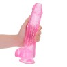 DILDO REALISTA COM TESTÍCULOS CRYSTAL CLEAR10 /25,4 CM ROSA REALROCK