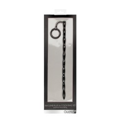 CONJUNTO DE SONDA DE URETRA COM ANEL PENIANO DE SILICONE PRETO OUCH!