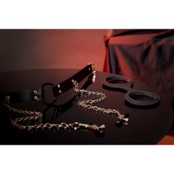 MORDAÇA COM ANEL E PINÇAS PARA OS MAMILOS PRETA OUCH!