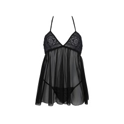 CAMISA DE NOITE E TANGA KERRIA PRETO ECO COLLECTION PASSION