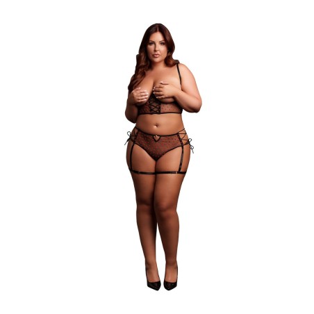 CONJUNTO DE 2 PEÇAS COM SUTIÃ SEM COPAS PRETO TAMANHO QUEEN LE DÉSIR
