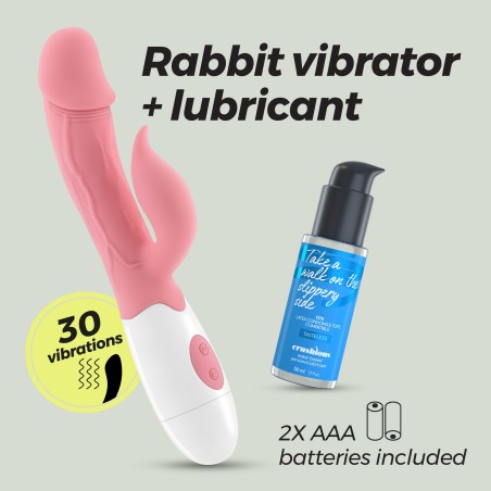 VIBRADOR COM ESTIMULADOR DE CLITÓRIS MOCHI ROSA E LUBRIFICANTE À BASE DE ÁGUA INCLUÍDO CRUSHIOUS