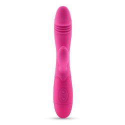 VIBRADOR RECARREGÁVEL COM ESTIMULADOR DE CLITÓRIS BLOSSOMS ROSA CHOQUE E LUBRIFICANTE À BASE DE ÁGUA INCLUÍDO CRUSHIOUS