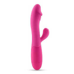 VIBRADOR RECARREGÁVEL COM ESTIMULADOR DE CLITÓRIS BLOSSOMS ROSA CHOQUE E LUBRIFICANTE À BASE DE ÁGUA INCLUÍDO CRUSHIOUS